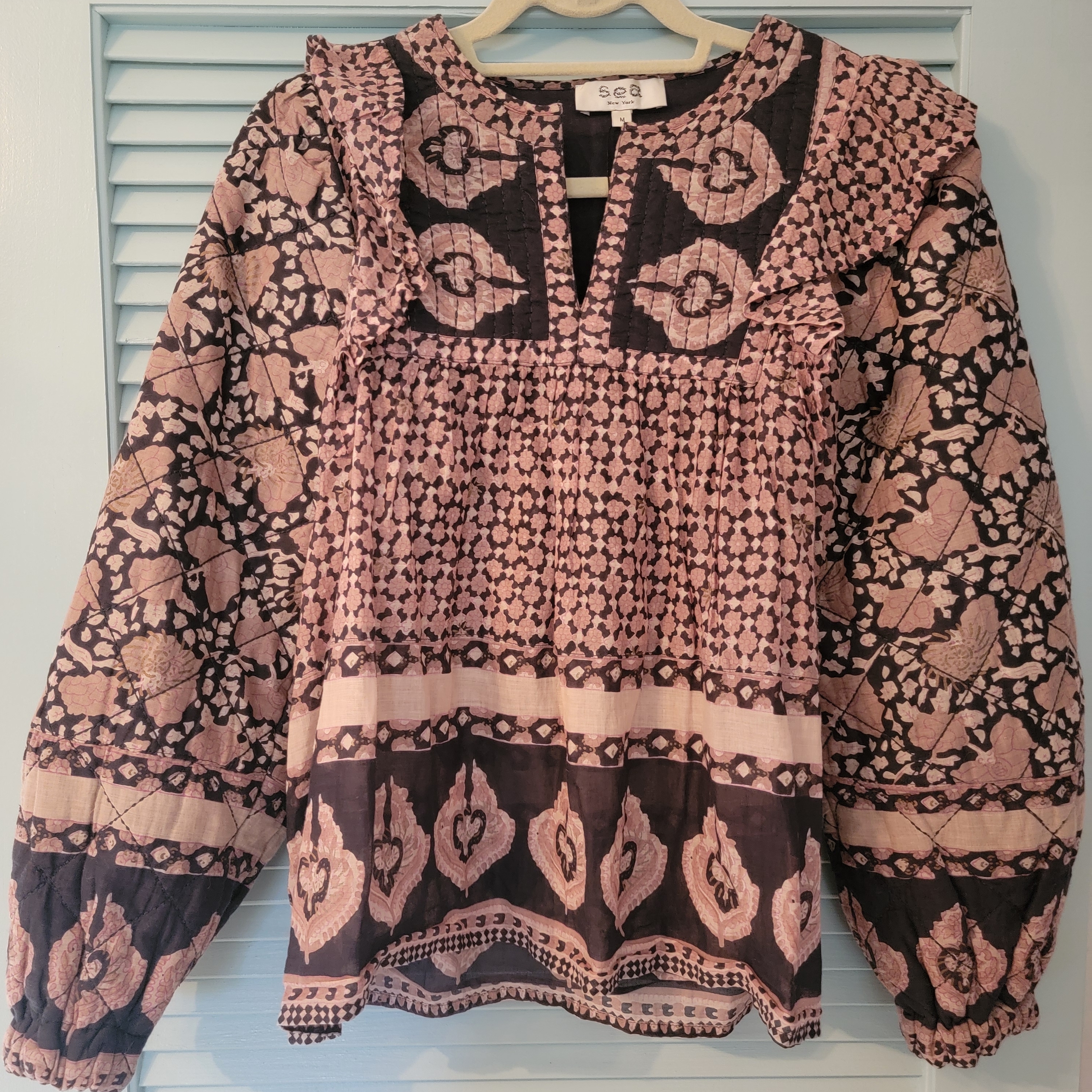 Sea Women's Blouse In Pink And Black Floral Pattern